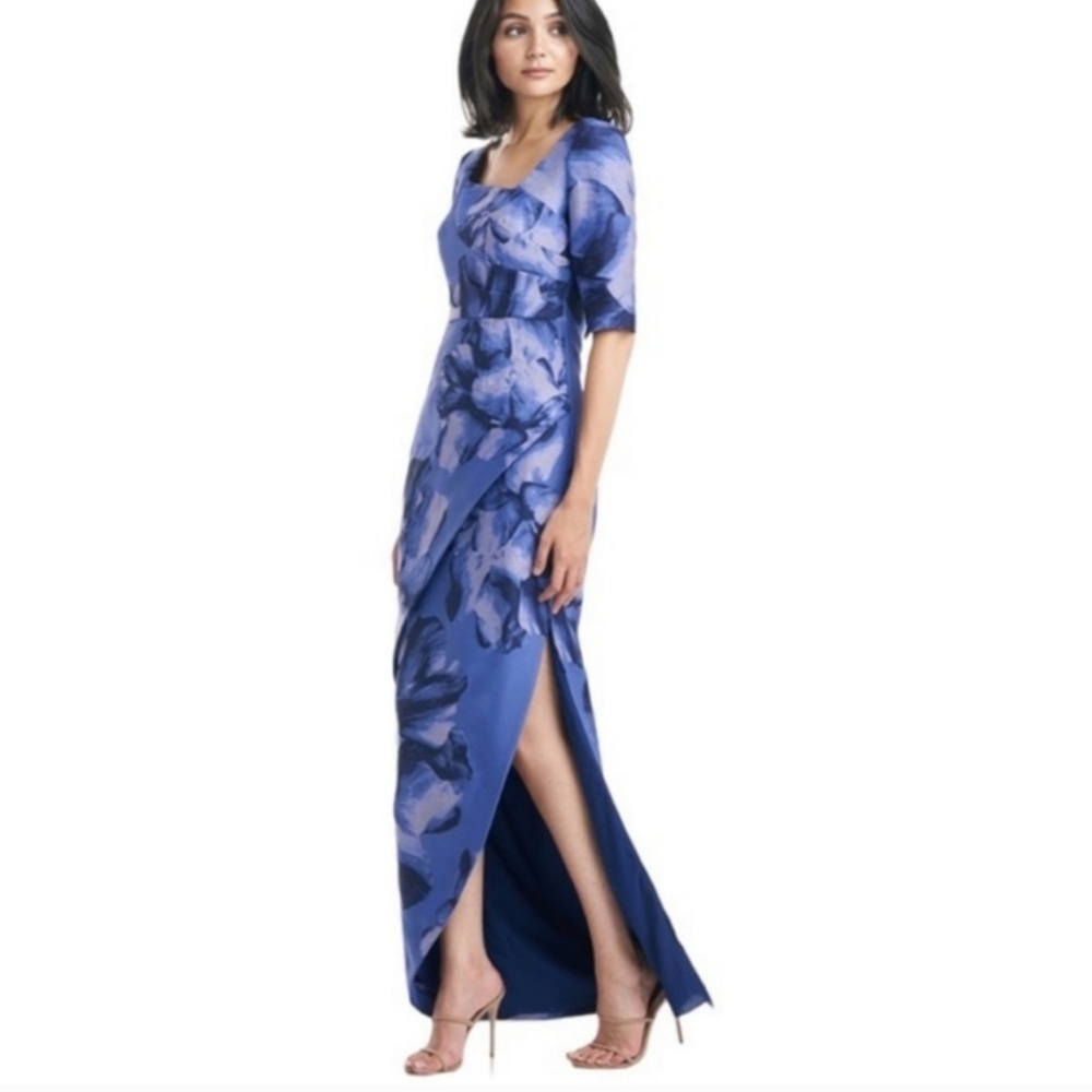Kay Unger Blue Lavender Octavia Floral Column Gown, NWOT, size 2